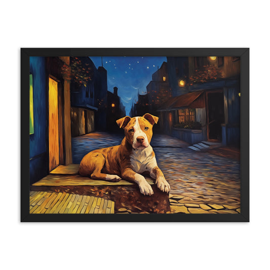 American Pit Bull Terrier Cafe Van Gogh Framed Poster