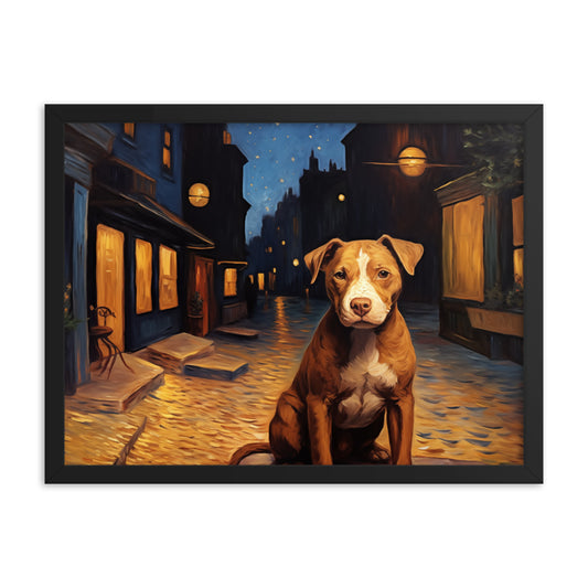American Pit Bull Terrier Cafe Van Gogh Framed Poster