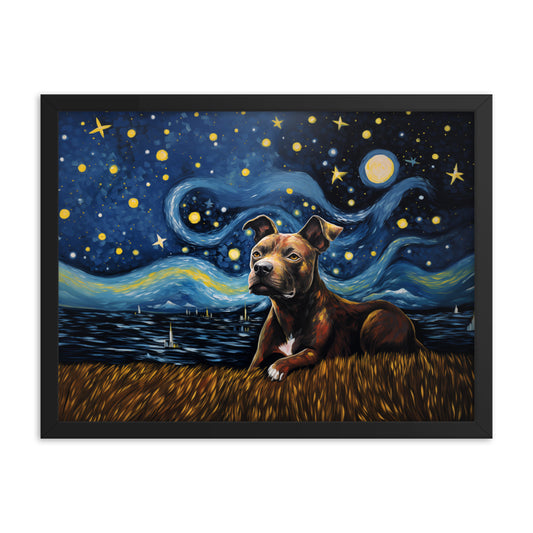 American Pit Bull Terrier A Starry Night Framed Poster