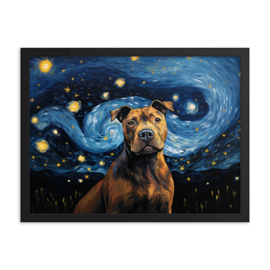 American Pit Bull Terrier A Starry Night Framed Poster