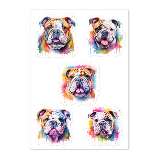 English Bulldog Colorful Splatter Sticker Sheet
